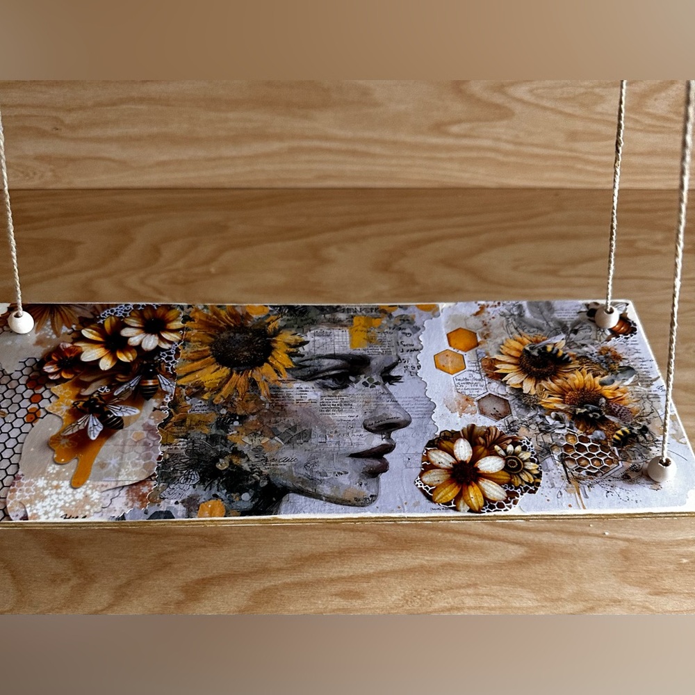 Hand Crafted Sunflower hanging floating wall shelf